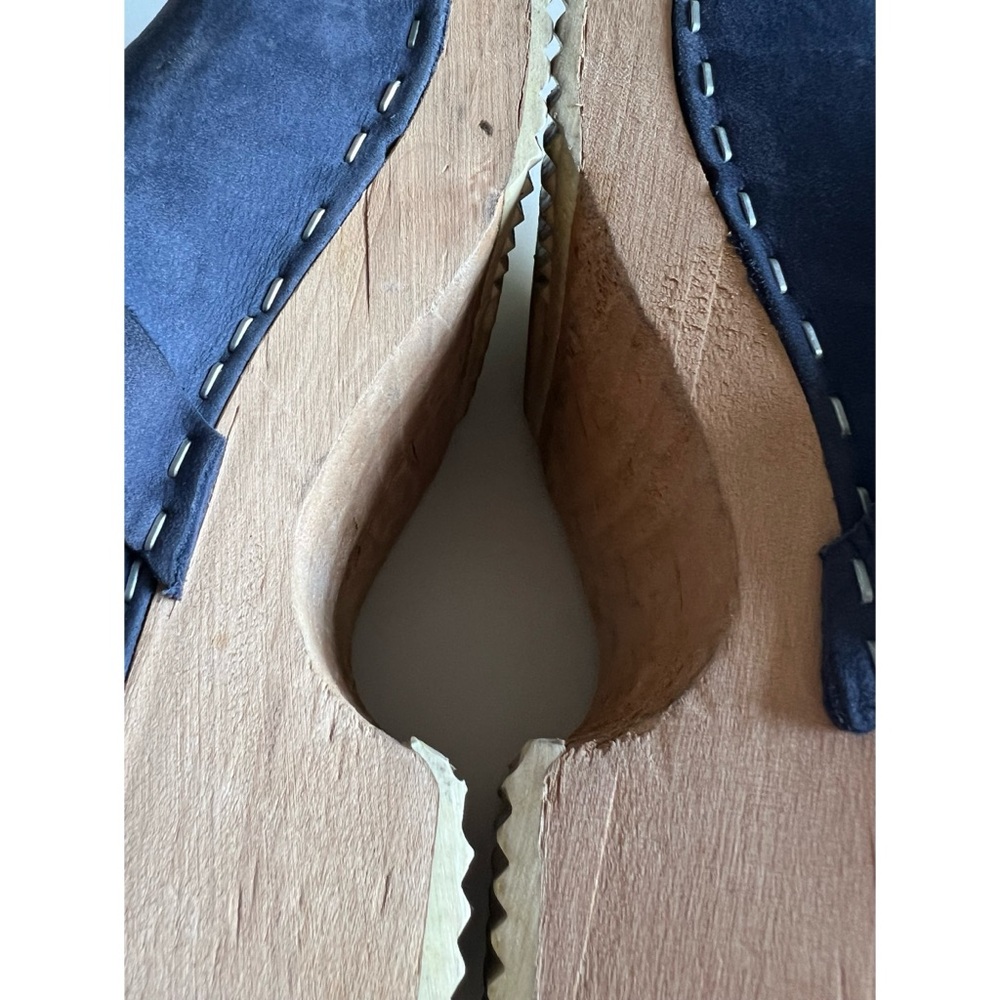 Vintage Blue Nubuck Slip On Wooden Clogs Mules 37 - Picture 6 of 13